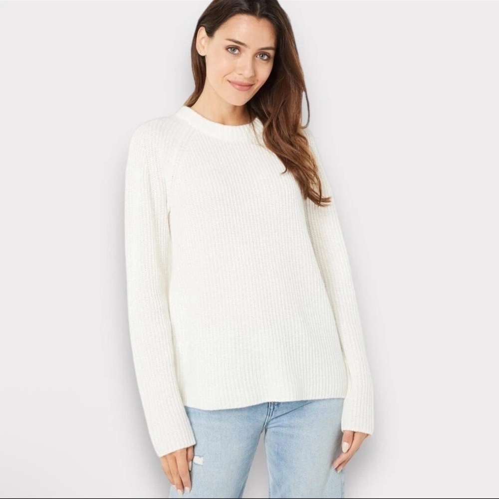Vince Cashmere Shaker Rib Crewneck Knit Cream Sweater Pullover Women's Size L
